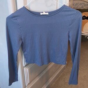 Blue ribbed backless long sleeve